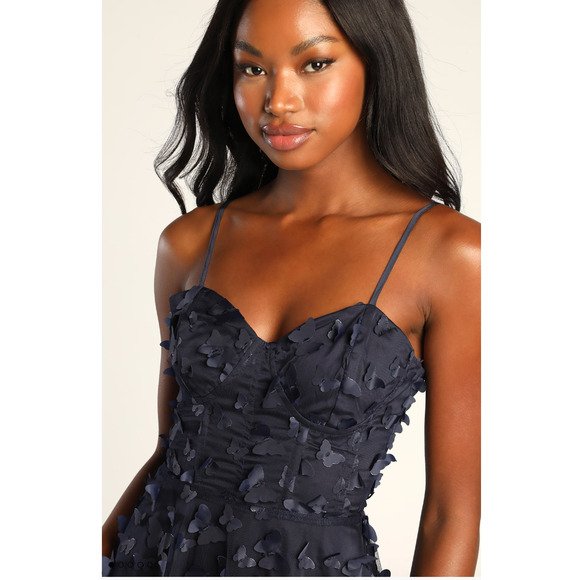 Lulus Time to Fly Navy Blue 3D Butterfly Lace-Up Midi Dress Size Small - Picture 9 of 14